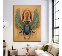 Egyptian Scarab Beetle Canvas Wall Art Sepia Painting Retro Animal Text Decor Poster For Living Room Home Decor Modern Canvas Wall Art Prints 16X24In No Frame
