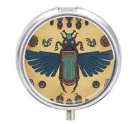 Egyptian Scarab Pill Box for Pocket Round Pill Box 3 Compartment Decorative Portable Travel Pill Holder Tablet Vitamin Organizer Mini Pill Case