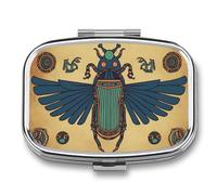 Egyptian Scarab Pill Box for Pocket Square Pill Box 2 Compartment Decorative Portable Travel Pill Holder Tablet Vitamin Organizer Mini Pill Case