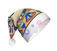 Egyptian Scarab Print Santa Hat With Led Lights, Funny Christmas Hats For Adults For New Year Holiday Party Supplies