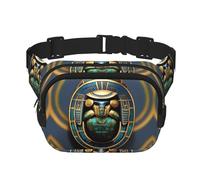 Egyptian Scarab Print Square Double Layer bag Waist Bag Trendy Pack Travel Bag with Adjustable Bel, Black, One Size