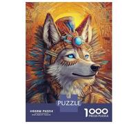 Egyptian Style Wolf Portrait 1000 Piece Jigsaw Puzzle Jigsaw Puzzle for Adults Paper Puzzle Game for Family Home Decor Gift 52x38cm/1000pcs