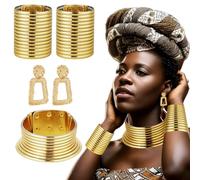 Egyptian Style Women’S Jewelry Set - Four Pieces Including Adjustable Gold Choker Necklace, Faux Leather Bracelets, And Statement Earrings For Cultural And Festive Wear
