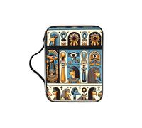 Egyptian-Symbolic-Heritage Bible Cover Case with Handle, Water-Resistant Oxford Fabric Bible Bag Organizer with Zipper Pockets for Church