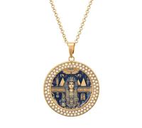 Egyptian Tradition Pattern Fashion Necklace Chain Round Graphic Pendant with Diamond Jewellery Golden-style