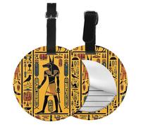Egyptian Tradition Round Luggage Tag 2PCS Ancient PU Leather Travel Bag Tag ID Labels Name Card Holder wtih Buckle for Luggage Suitcase Backpacks