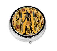 Egyptian Tradition Small Pill Box 3 Compartment Portable Pill Box for Purse Pocket Ancient Mini Medicine Organiser for Daily Vitamin Fish Oil Storage