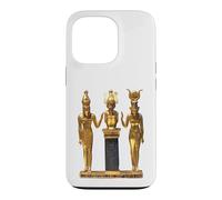 Egyptian Trinity Golden Horus Osiris and Isis Statue Case for iPhone 13 Pro