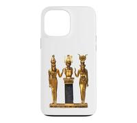 Egyptian Trinity Golden Horus Osiris and Isis Statue Case for iPhone 13 Pro Max