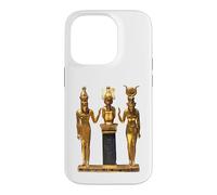 Egyptian Trinity Golden Horus Osiris and Isis Statue Case for iPhone 14 Pro