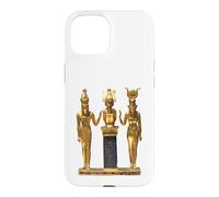 Egyptian Trinity Golden Horus Osiris and Isis Statue Case for iPhone 15
