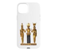 Egyptian Trinity Golden Horus Osiris and Isis Statue Case for iPhone 15 Plus