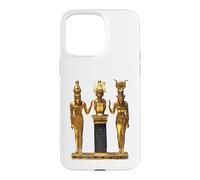 Egyptian Trinity Golden Horus Osiris and Isis Statue Case for iPhone 15 Pro Max