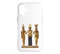Egyptian Trinity Golden Horus Osiris and Isis Statue Case for iPhone 16 Plus