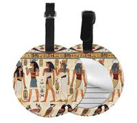 Egyptian Vintage Round Luggage Tag 4PCS Ancient Ethinc PU Leather Travel Bag Tag ID Labels Name Card Holder wtih Buckle for Luggage Suitcase Backpacks