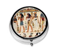Egyptian Vintage Small Pill Box 3 Compartment Portable Pill Box for Purse Pocket Ancient Ethinc Mini Medicine Organiser for Daily Vitamin Fish Oil Storage