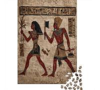 Egyptian Woman And Male Guard Holding An Axe Jigsaw Puzzles. 38x26cm/1000pcs Ancient Egyptian Art Whimsical Challenge Toy for Educational Games Gifts