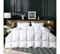 EGYPTO Luxurious 10.5 Tog White Goose Feather and Down Duvet Double - 100% Cotton Box Stitch Design Cover - Hotel Quality Warmth & Comfort - Hypoallergenic Down Proof Goose Feather Duvet - (Double)