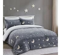 EGYPTO Moon and Stars Glow In The Dark Duvet Cover with Pillow Case-Soft, Polyester Fluffy Bedding Set for Kids, Bedroom, Home Decor (Double, Grey)