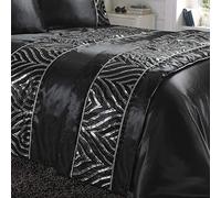 EGYPTO Polyester Bed Runner - Crystal Shimmer Bedspread, Bedding Throw for Home, Bedroom Decor (Black, Size: 50 x 200 cm)