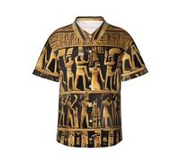 Egypts Hieroglyphics Mens Hawaiian Shirts Short Sleeve Button Down Tropical Shirt Summer Holiday Beach Aloha Hawaii Shirt, Black, Large