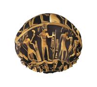 Egypts Hieroglyphics Shower Cap For Women, Elastic And Reusable,Double Waterproof Layers Bathing Hat