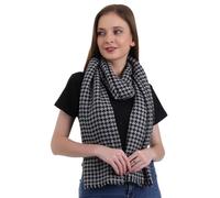 EH 100% Pure Cashmere scarf, stole Houndstooth, warm large buttery soft Pashmina, Grey & Black, Large