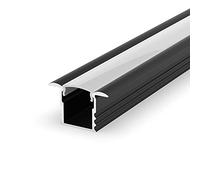 EH1 Black Painted 1m recessed LED Aluminium Extrusion with Diffuser - Milky, no end caps