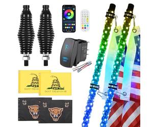 Ehaho 2 Pack 3FT Whip Lights with Spring Base,LED Whip Light with App & Remote Control, Spiral RGB Chasing Lighted Whips with Rocker Switch, Music Whip Light for UTV ATV Polaris RZR Can-Am SXS Truck