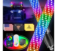 Ehaho 2PCS 2FT Fat Whip Lights for UTV ATV with Spring Base, Led Fatty Whip Light W/Rocker Switch & 6 Flags, Brighter Spiral Chasing Lighted Antenna Whip with APP & Remote Control for RZR SXS Can-Am