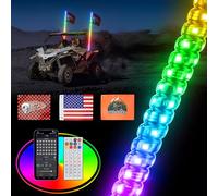 Ehaho 3FT Whip Lights for UTV ATV with Spring Base, Tripled Brighter Led Whip Light 3 Flags, Spiral Chasing Lighted Antenna Whip with APP & Remote Control for RZR SXS Can-Am