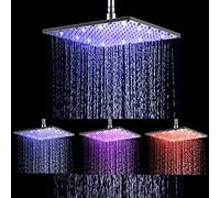 Ehauuo Led Shower Head 12inch Square Stainless Steel Shower Spray Water Temperature Controlled Rainfall 3 Color Changing High Pressure Bath Shower