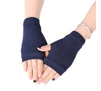ehbn9 Unisex Cotton Knitted Fingerless Gloves Solid Color Stretchy Thumb Hole Mittens Navy