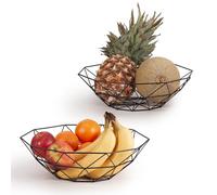 EHC 2 x Fruit Basket Stand for Kitchen, Counter Storage Organiser, Vegetable Holder, Fruits Organiser, Easy Assembly, Geometric, Black