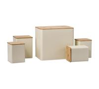 EHC 5 piece Kitchen Storage Canister Set - Tea, Coffee, Sugar, Biscuit, & Bread bin With Lid, Airtight Containers with Lid, Jars Set of 5, Kitchen Accessories & Essentials, Cream