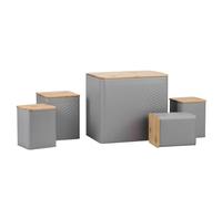 EHC 5 piece Kitchen Storage Canister Set - Tea, Coffee, Sugar, Biscuit, & Bread bin With Lid, Airtight Containers with Lid, Jars Set of 5, Kitchen Accessories & Essentials, Grey