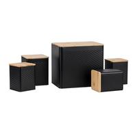 EHC 5 piece Kitchen Storage Canister Set - Tea, Coffee, Sugar, Biscuit, & Bread bin With Lid, Airtight Containers with Lid, Jars Set of 5, Kitchen Accessories & Essentials, Black