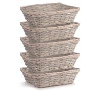 Ehc 5 x Wicker Wood Grey Gift Basket Storage Hamper Display Tray, 38 (L) X 28 (W) X 8.5 (H) cm
