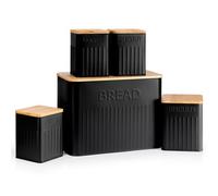 Ehc 5Pc Kitchen Storage Containers Set With Airtight Lids Set Of 3 Tea, Coffee, And Sugar Canisters, Biscuit/cookie Jar, Bread Bin