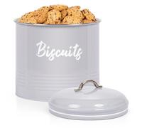 Ehc Airtight Round Shaped Biscuit Storage Canister, Kitchen Food Barrel Storage Box, Storage Tin For Biscuit, Cookies Jars - Grey