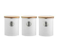 EHC Arctic Set of 3 Round White Tea, Coffee & Sugar Storage Container Jar With Airtight Lids, 1Litre - White