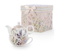 Ehc Bell Flowers Design Porcelain Tea For One Tea-Pot With Handle, Microwave, Oven & Dishwasher Safe, Gift Boxed, 490/cup 320Ml