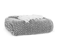 EHC Chevron Throw Blanket, Handwoven Cotton Throws for Sofas Bed Sofa Settee Couch Reversible Bed Cover Over Bedspread, Single 127 x 152 cm, Black