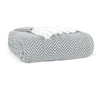 EHC Chevron Throw Blanket, Handwoven Cotton Throws for Sofas Bed Sofa Settee Couch Reversible Bed Cover Over Bedspread, Single 127 x 152 cm, Grey