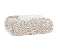 EHC Chevron Throw Blanket, Handwoven Cotton Throws for Sofas Bed Sofa Settee Couch Reversible Bed Cover Over Bedspread, Single 127 x 152 cm, Tan