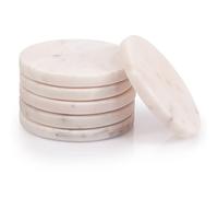 EHC Circular Marble Drink Coasters Mats, Set of 6 Premium Stone Protectors for Cups & Tumblers, Slip-Resistant Tabletop Shield, Elegant Rock Accents for Home or Work - White