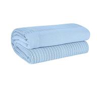EHC Cotton Soft Hand Woven Reversible Lightweight Light Blue Adult Cellular Blanket, Single 180 x 230cm