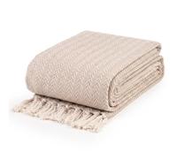 EHC Cotton Woven King Size Sofa Throw, Robin Throw Design, 3 Seater Sofa/Chair/Double Bed, 225 x 250 cm, Beige