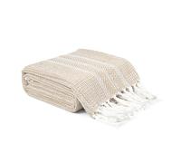 EHC Cross-stitch Pattern Throw Blanket, Handwoven Cotton Throws for Sofas Bed Sofa Settee Couch Reversible Bed Cover Over Bedspread, Single, 125 x 150 cm, Beige