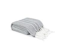 EHC Cross-stitch Pattern Throw Blanket, Handwoven Cotton Throws for Sofas Bed Sofa Settee Couch Reversible Bed Cover Over Bedspread, Single, 125 x 150 cm, Navy Blue